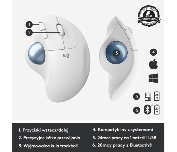 LOGITECH M575 Ergo Trackball biała 910-005870 - 631354 - zdjęcie 11